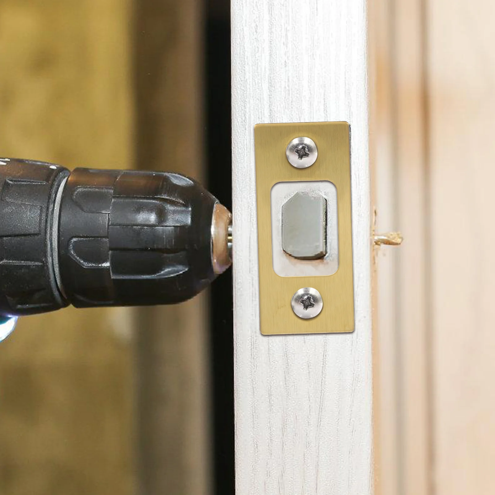 

2pcs Stainless Steel Door Lock Strike Plate Durable Deadbolt Backplate For Wooden Doors Smooth Operation Black Finish Home