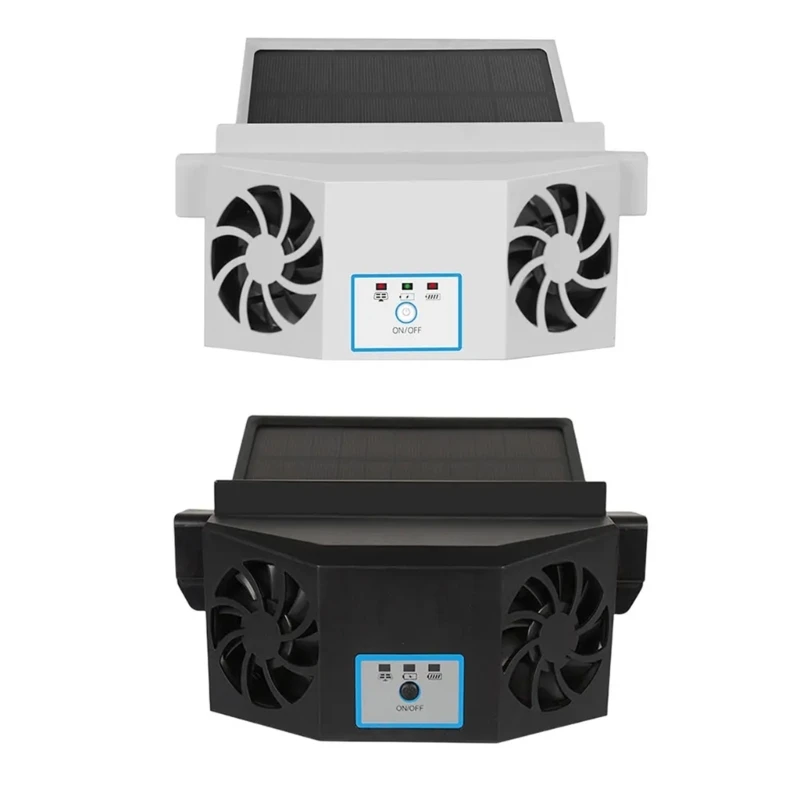 Double Head Air Exhaust Radiator Air Circulation Fan Auto Interior Cooling Fan 4500RPM Solar Charging Ventilation Fan