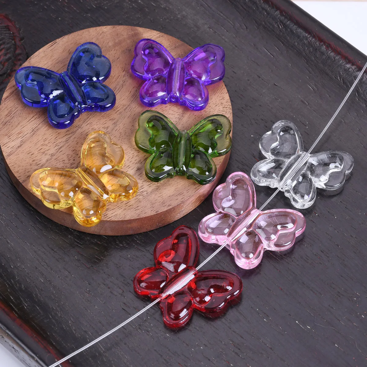 5 Stück Schmetterlingsform 33x27mm Kristallglas Lose Perlen für Schmuckherstellung DIY Bastelzubehör – Detail 1