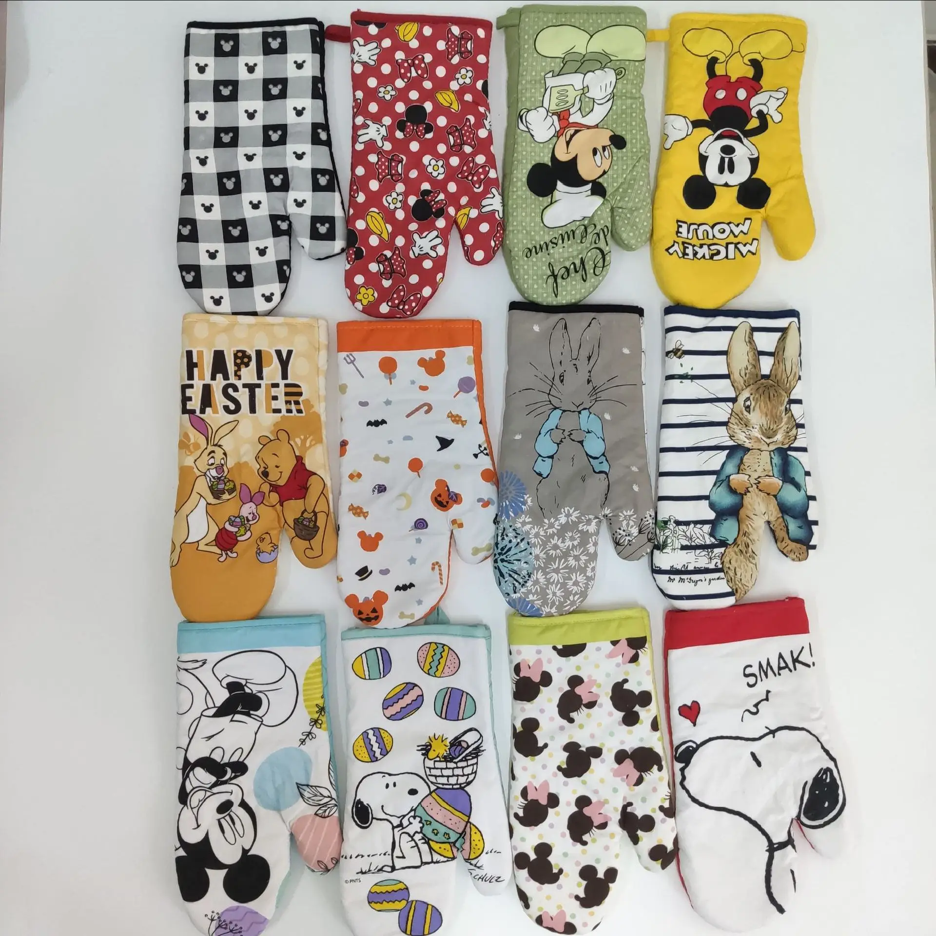 Rękawice kuchenne izolacyjne z wzorem kreskówkowym Disneya: Myszka Miki, Królik Peter, Snoopy, Księżniczka, wydłużone, grube.