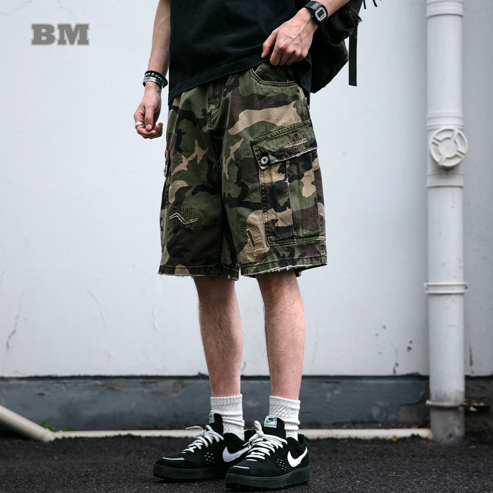

Тактические шорты-карго, мужские тяжелые 5-дюймовые камуфляжные шорты с несколькими карманами, свободный крой, прямые летние стираные регулируемые нашивки