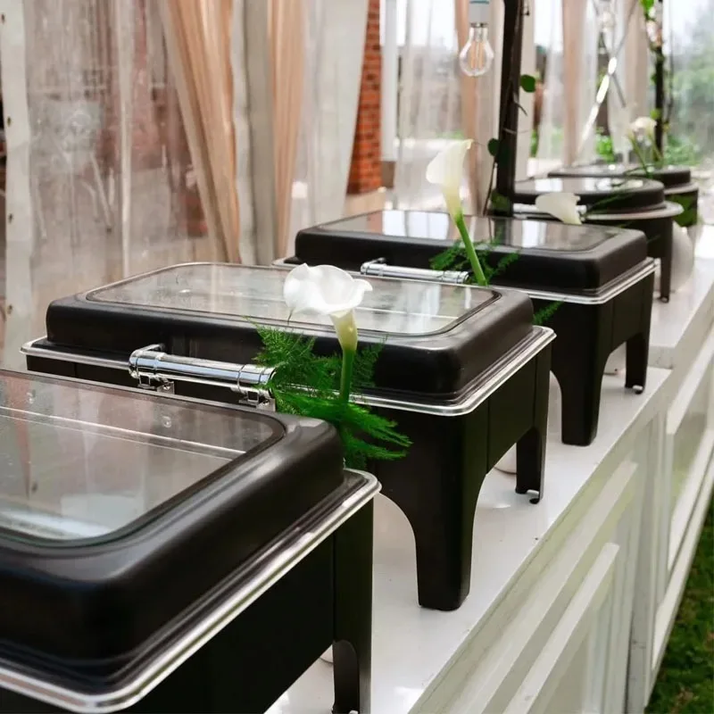 Stainless Steel Restaurant Hotel Wedding Black Hydraulic Chafing Dish 9L Gas Fuel Heating Buffet Server Food