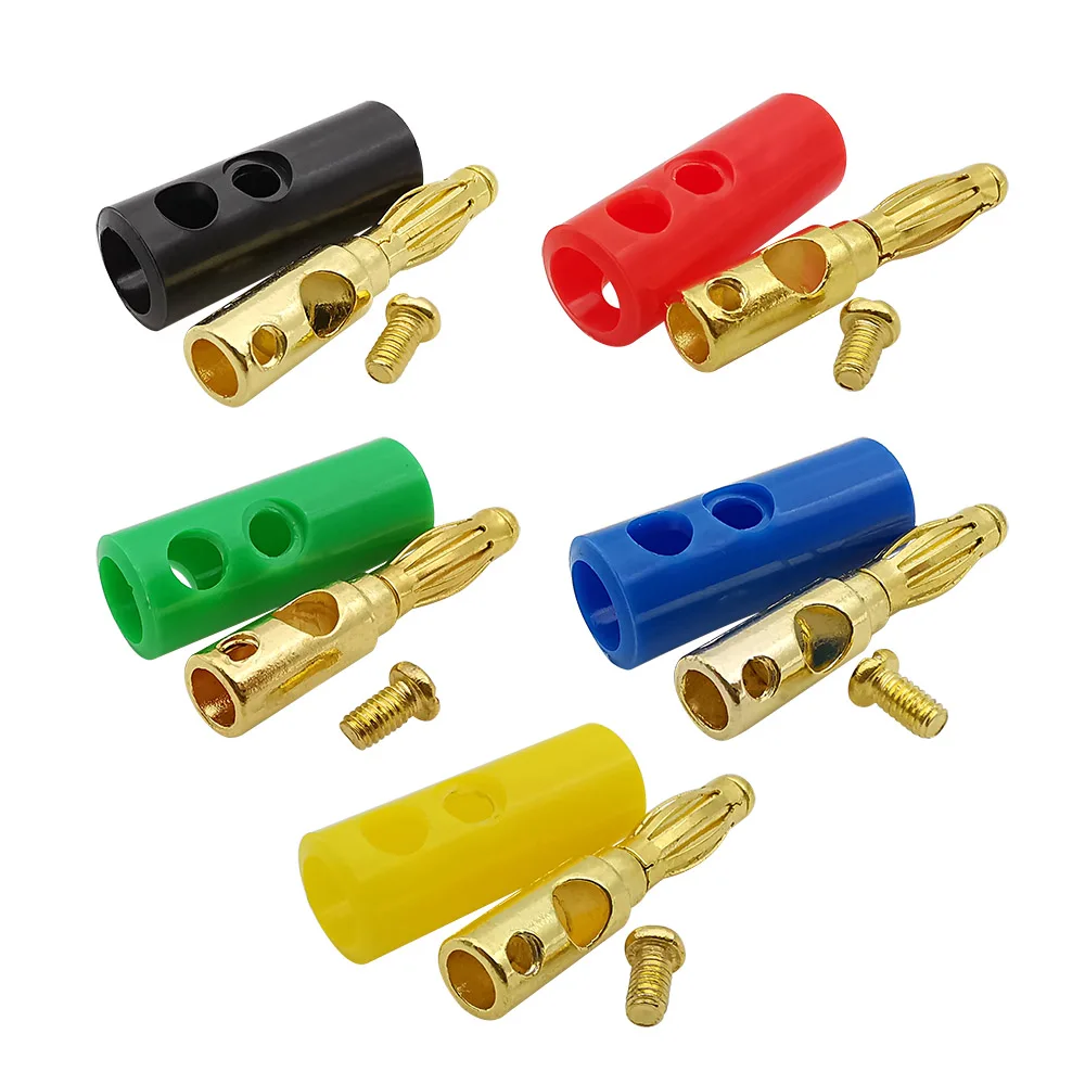 10Pcs/lot Gold Plated 4mm Banana Plug Solderless Screw Audio Speaker Wire Cable 4 mm Pin Banana Male Plugs Connectors 5 Colors