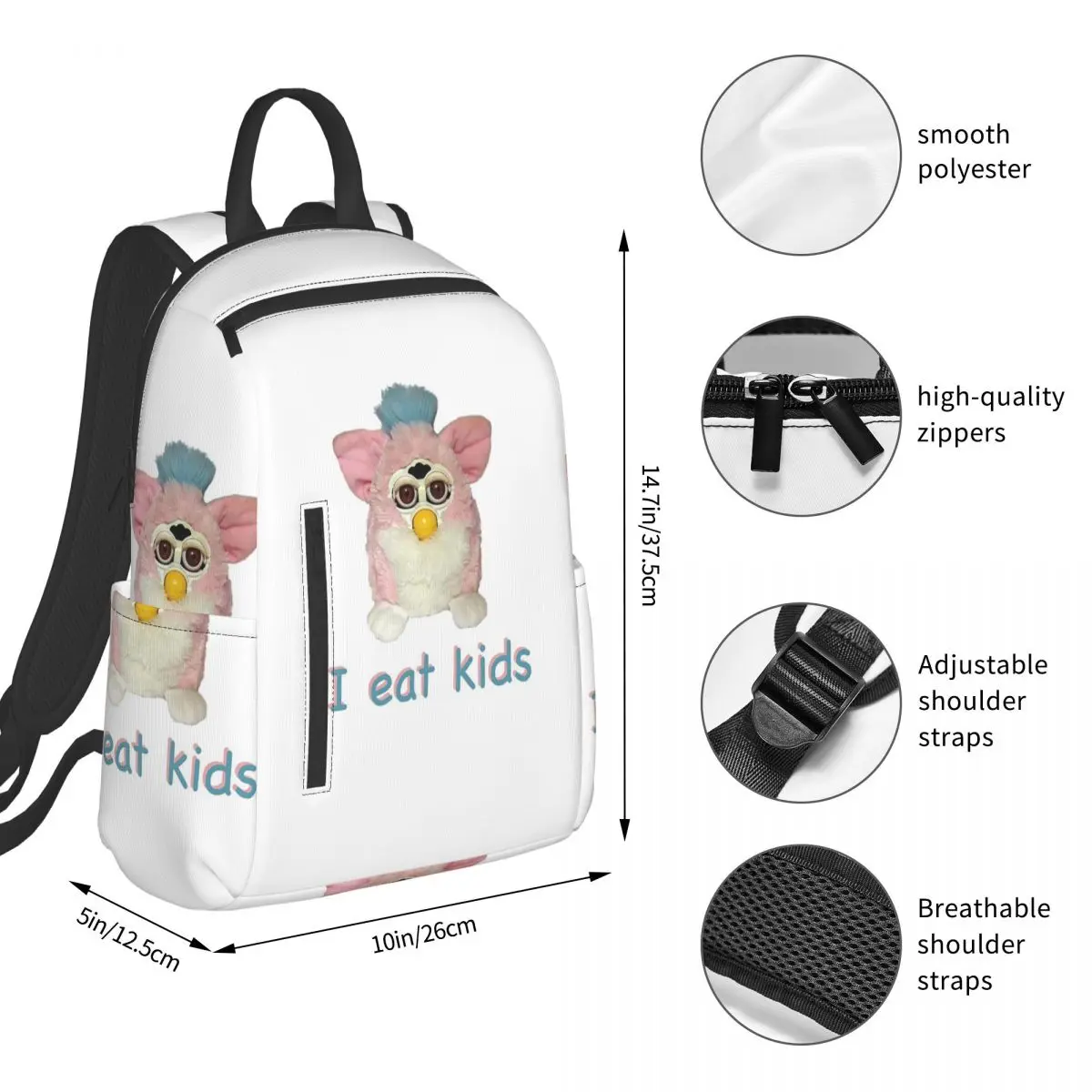 Furby I Eat Kids Backpack Student BookBag Children School Bag Laptop Shoulder Bags Men Women