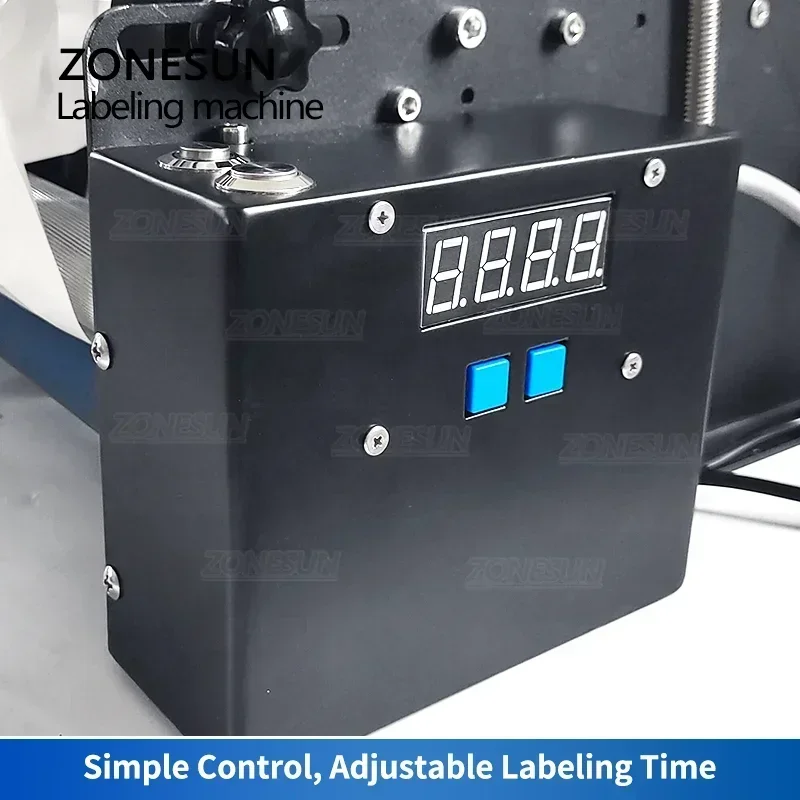 ZONESUN Round Bottle Labeling Machine With Smart Electric Pedal Glass Plastic Bottle Jar Vial Sticker Packaging Labeler ZS-TB16P