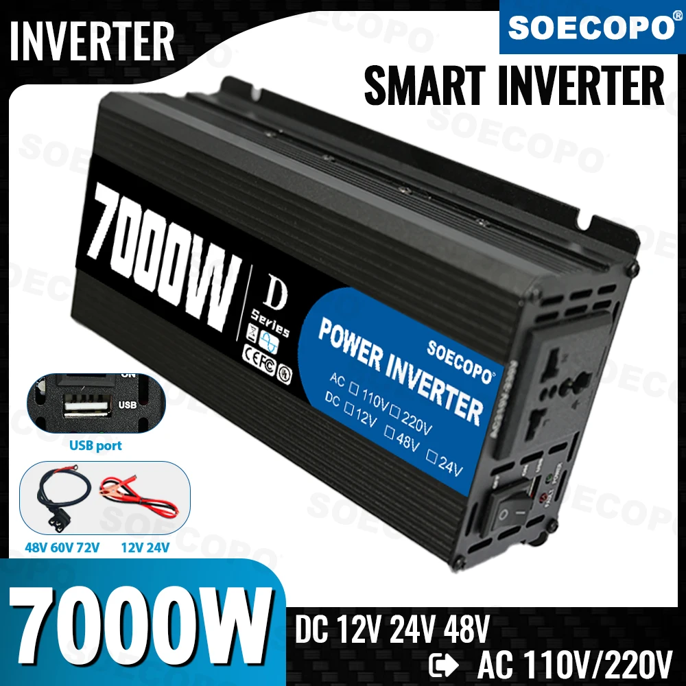 

SOECOPO 7000W Smart Solar Inverter USB 5V 1.5A DC to AC 110/220V Ideal Current Inverter for Home Outdoor Camping CE FCC