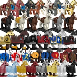 MOC Medieval Solider Knight War Horse Collection Building Blocks Castle Heavy Armored War Of The Roses Horse Saddle Rope Kid Toy