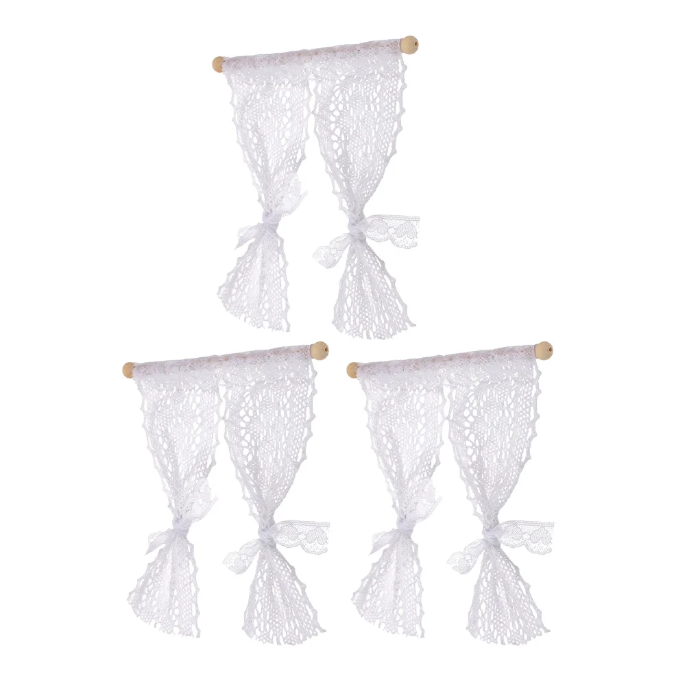 

3 Pcs Model Small House Decoration Miniatures Ornament Simulation Lace Curtain Door Landscaping Prop Props