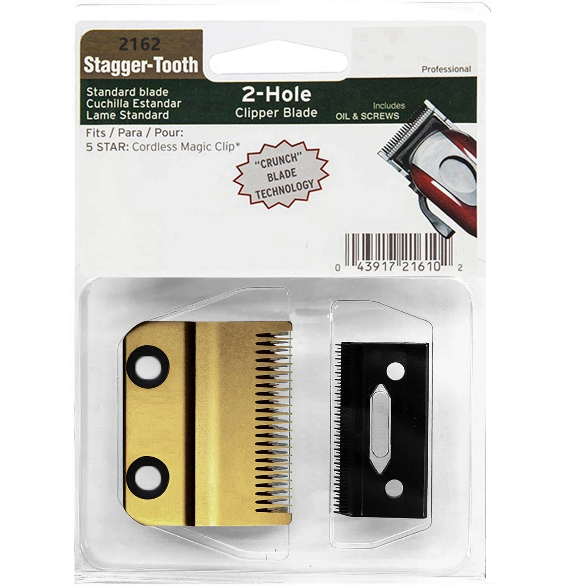 #2162，Gold Professional Replacement 2-Hole Clipper Blade Compatible With Wahl 5 Star Cordless Magic Clip 8148 Hair Clippers