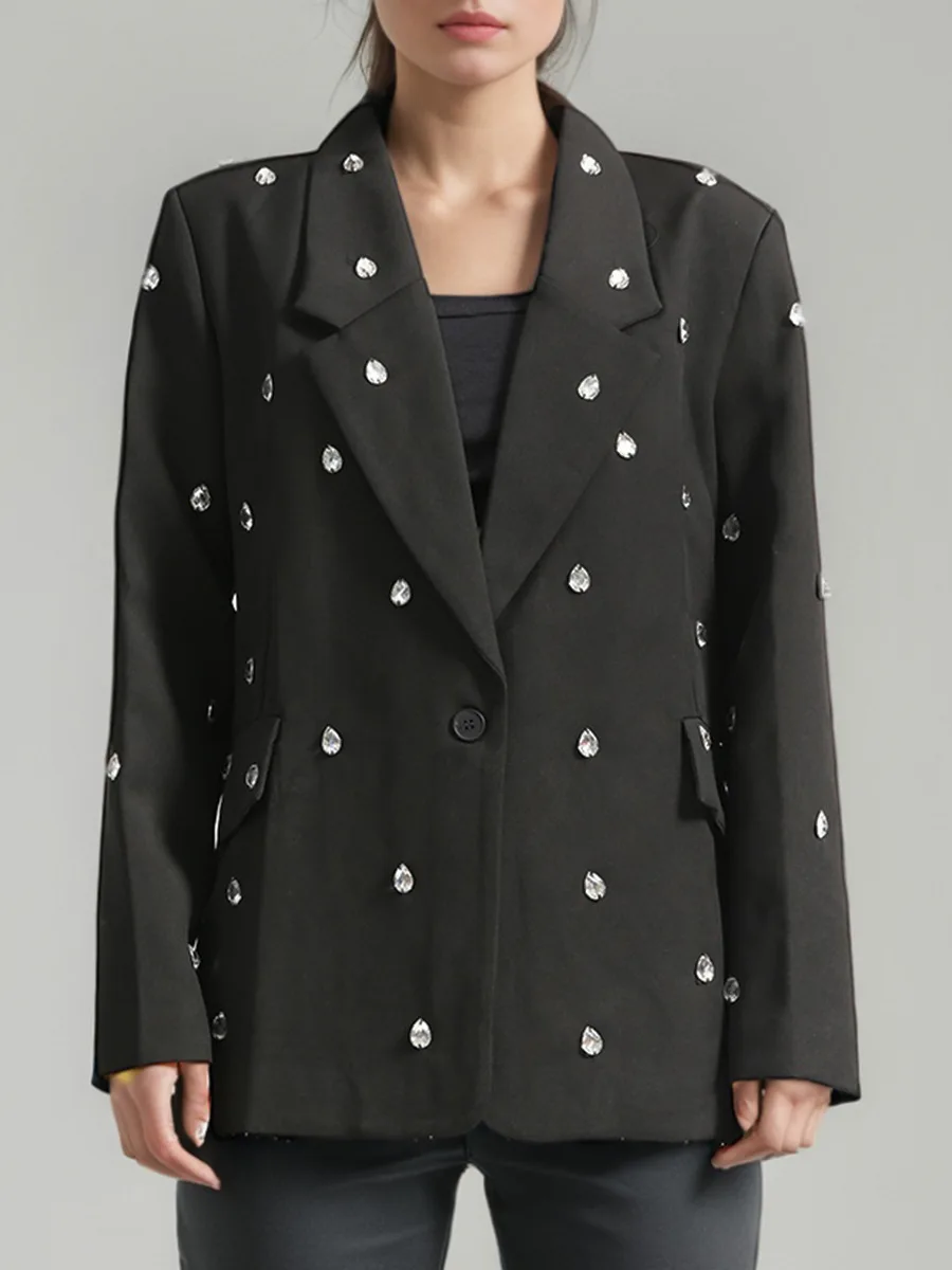 Temperamento abito da pendolare industria pesante goccia d'acqua hot diamante collage manica lunga giacca monopetto vrouwen luxe femme