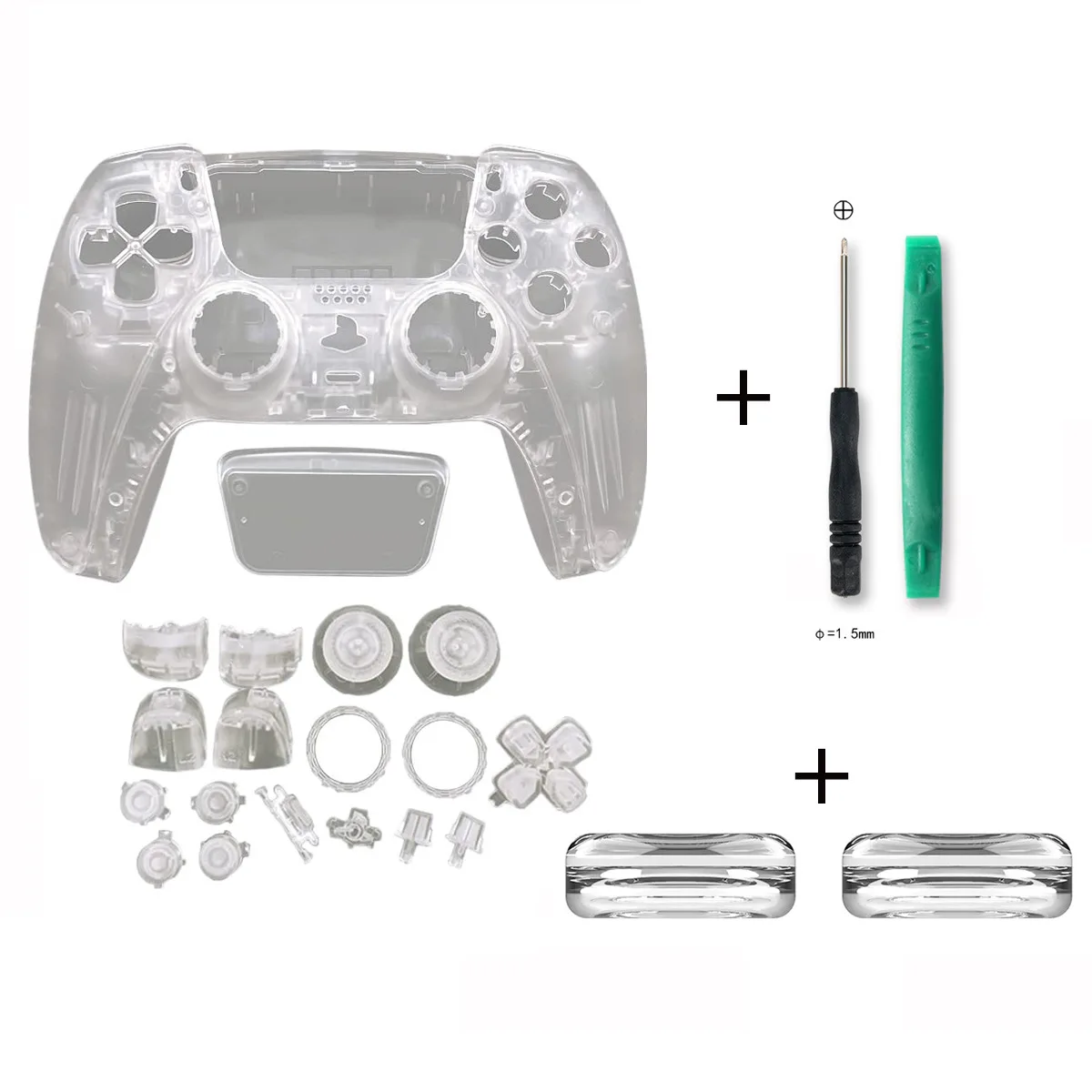 For PS5 Handle Case, Transparent Replacement Case PS5 Handle DIY Shell Change with Tool Rocker Protective Cap, Full  Buttons