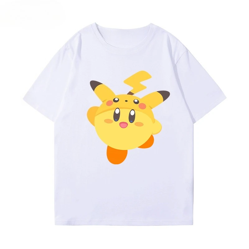 تي شيرت بوكيمون بيكاتشو ونجمة كيربي محيطية بأكمام قصيرة للرجال والنساء صيفي فضفاض من القطن الخالص متعدد الاستخدامات #2