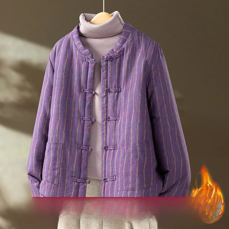 

Женское зимнее хлопковое пальто Thiened Cotton Jaet Hanfu, хлопковое льняное хлопковое пальто для похудения, антивозрастное длинное све, обычная длина