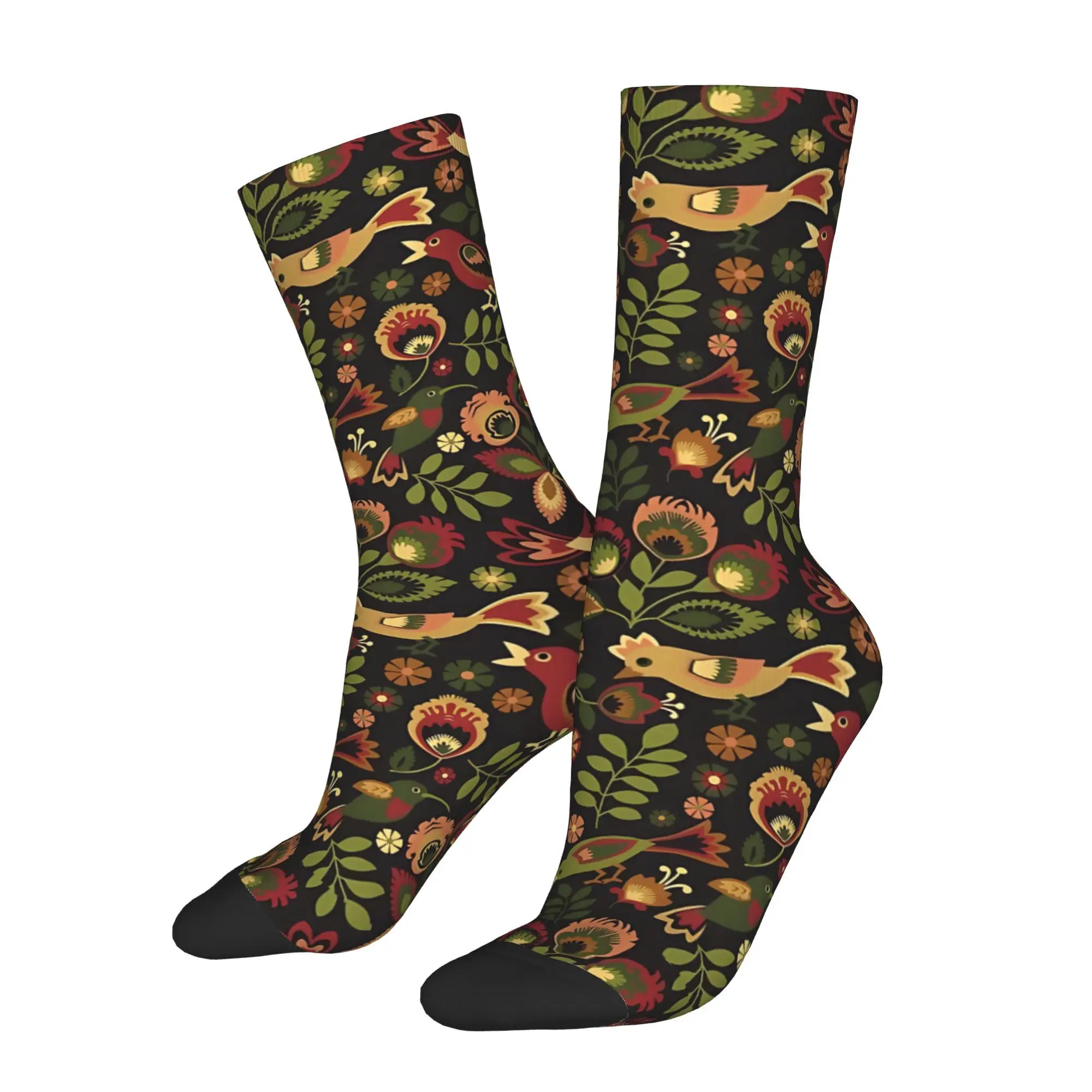 1pc Folk Birds Printed Men's Socks  Novelty Hip Hop Harajuku Pattern Crew Sock Casual Gift