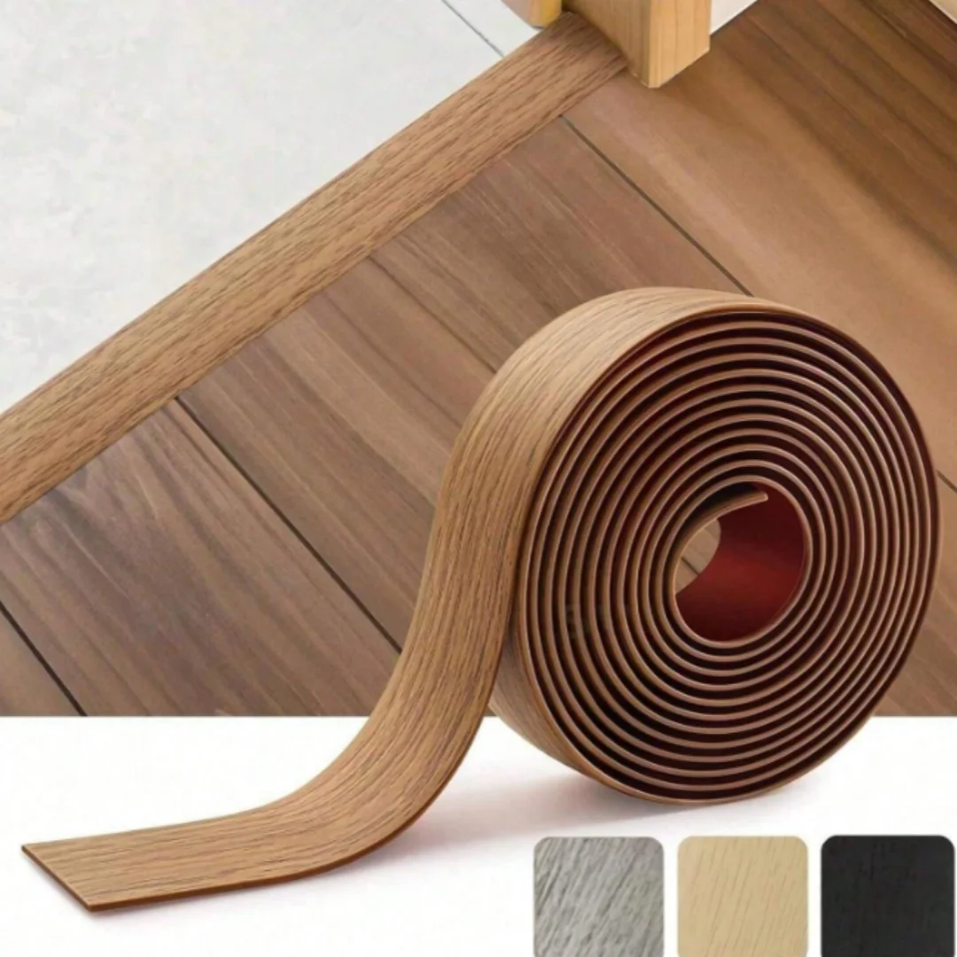 1PC 3/1m PVC Wood Grain Floor Trim, Adhesive-Free Self-Adhesive Edge Strip, Door Strip, Doorway Strip, Seam Edge Trim, Partition