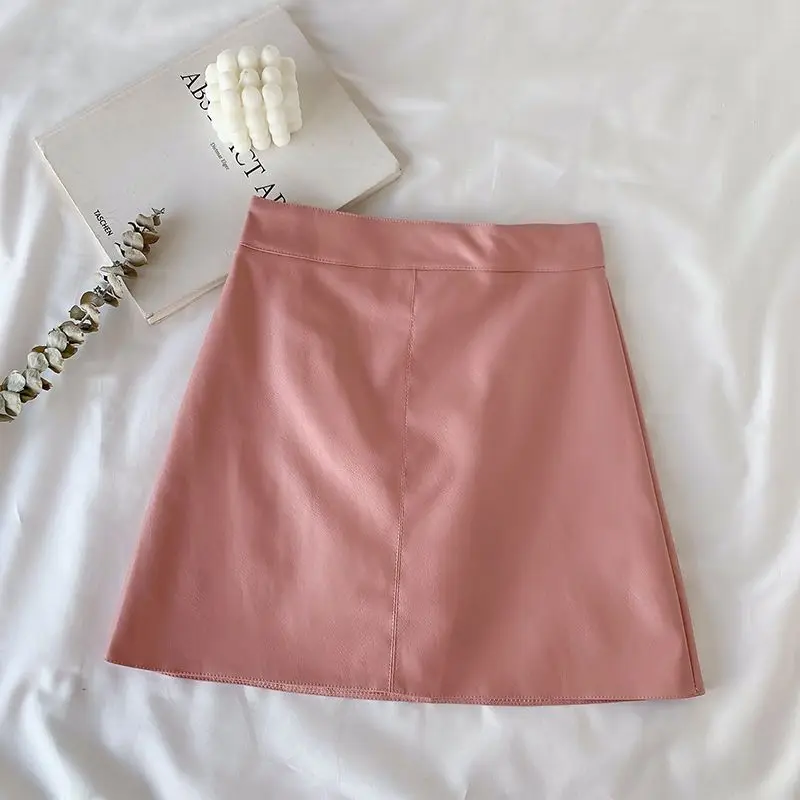 Solid Zipper Wrap Hip Leather Skirt Autumn Winter New Korean High Waist Mini Skirt Female Chic Sexy Club A-line Pu Skirts Women