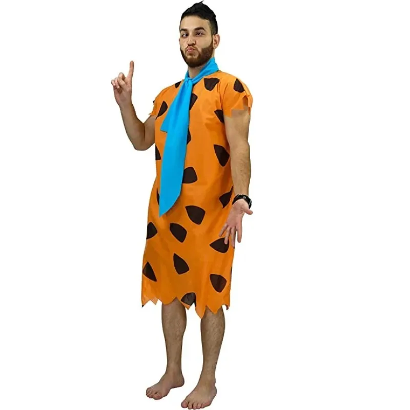 ผู้ชาย Flinstone's Caveman ฮาโลวีนคอสเพลย์ปาร์ตี้เครื่องแต่งกาย Flintstones Barney Rubble เครื่องแต่งกาย Caveman ชุดสําหรับ Bedrock