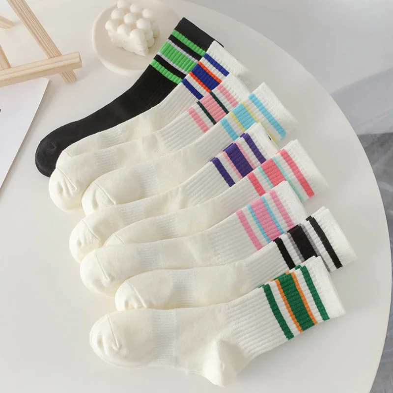 New Color Blocking Striped Cotton Sports Socks Men Women Fitness Running Cycling Basketball Socks Student Couple Casual Socks