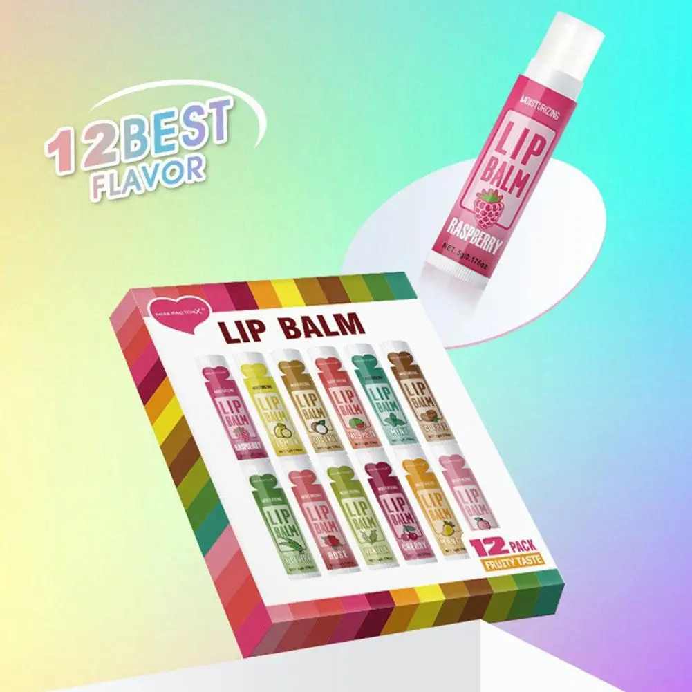 12 PCS Conjunto de bálsamo labial Hidratação profunda e esfoliante hidratante de longa duração para criar cuidados com os lábios hidratados Melhores presentes