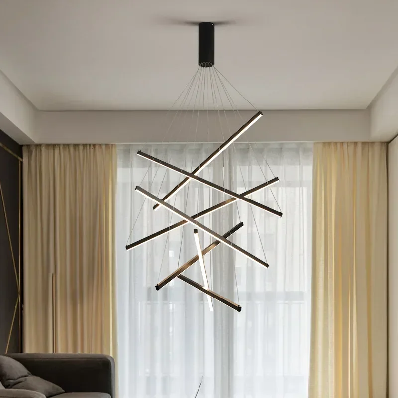 

SANDYHA Modern Creative Long Strip Chandeliers LED Pendant Lights for Living Room Home Decor Simple Design Combination Lighting