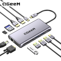 QGeeM USB C Docking Station,12 in 1 USB C Hub Laptop Docking Station Dual Monitor,Triple Display USB Type C Dock 4K Dual HDMI