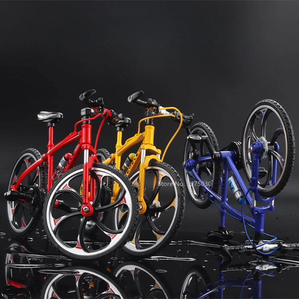 1:8 Alloy Model Toy Mountain Bike Metal Diecast High Simulation Folding Bicycle With Front Wheel Steer Toy For Kid Hobbies Gifts