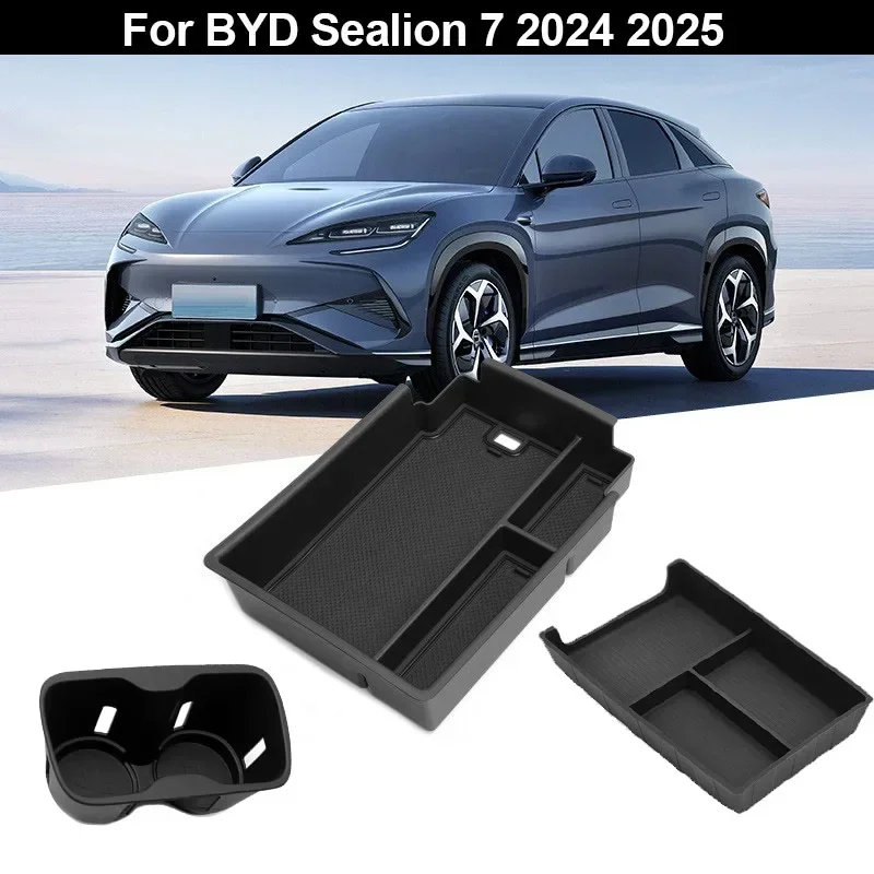 

For BYD Sealion 7 2024 2025 Car Accessories Armrest Storage Box Cup Holder Central Control Storage Sundries Box Stowing Tidying