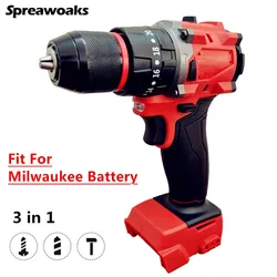 Fit For Milwaukee 18V Battery Electric Impact Drill Hammer Brushless 420NM Cordless Screwdriver 10mm Ice Drill 3 in 1 Power Tool