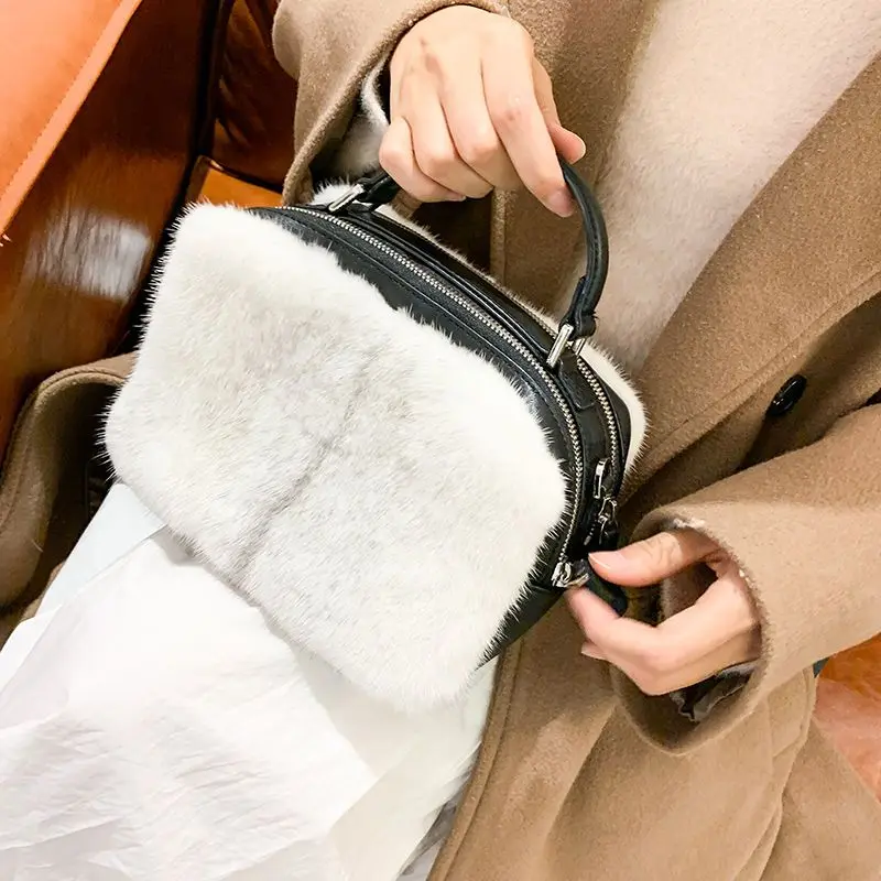 Light Luxury Noble Mink Hair Genuine Leather Fur Handbag New High Quality Trend Square Headlayer Cowhide Crossbody Women's Bag