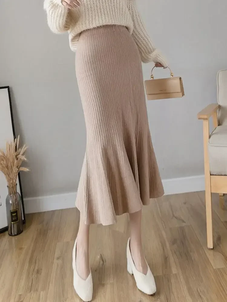 Elegant High Waist Knitted Wrap Skirt Spring Casual Fashion Fish Tail Design High End Women's Clothing Brand New 2026 Model