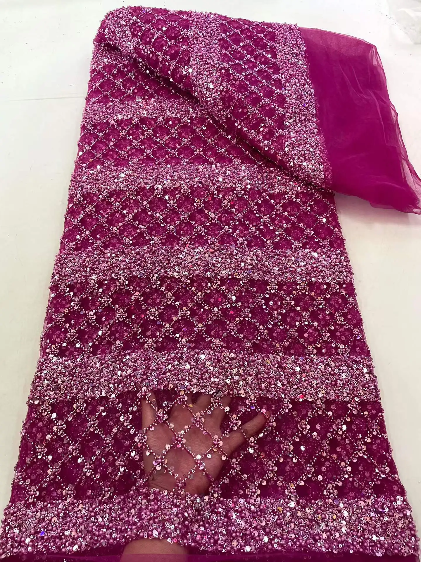 Hot Pink African Nigerian High - Embroidery Net Dress review and price