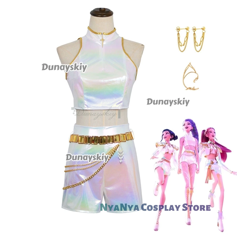 Rumi Anime K-POP Demonos Hunter blanco dorado Cosplay disfraz y peluca Cosplay y accesorios ropa para niños para carnaval Halloween