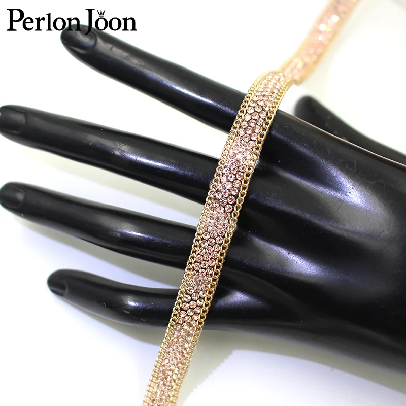 gold silver chain rhinestone trim tape hot fix craft crystal decoration iron on webbing clothing bags shoes TR163