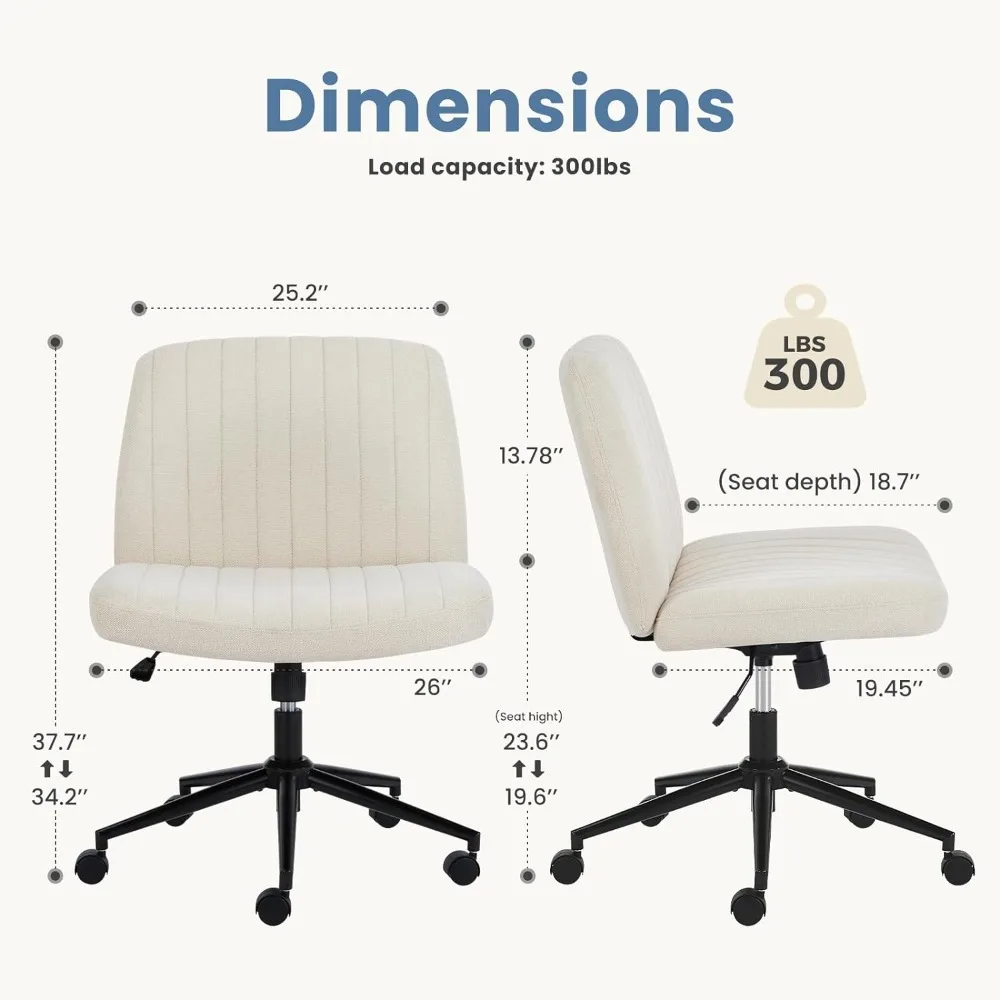 Criss Wheels Cross Legged Armless Wide Dual-Purpose Base, Adjustable Swivel Fabric Task Vanity Home Office Desk Chair