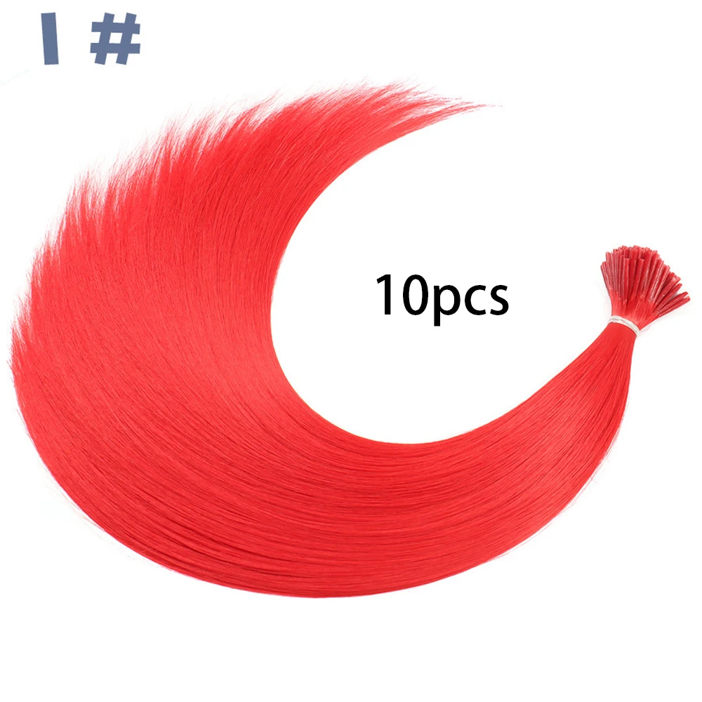 Synthetisch gekleurde I-Tip Stick Hair Extensions Steil haar 16 inch voor vrouwen Hoge temperatuur 10 strengen/pakkleuren