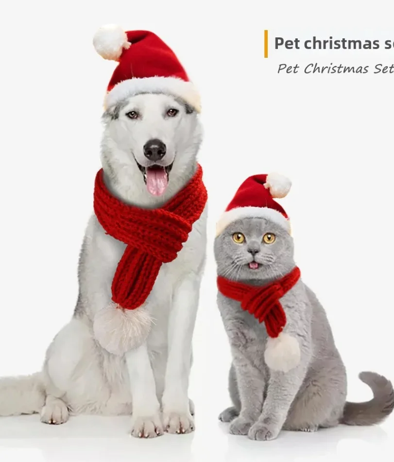 

Pet Christmas hat scarf set manufacturer creative Christmas transformation funny cat dog clothes