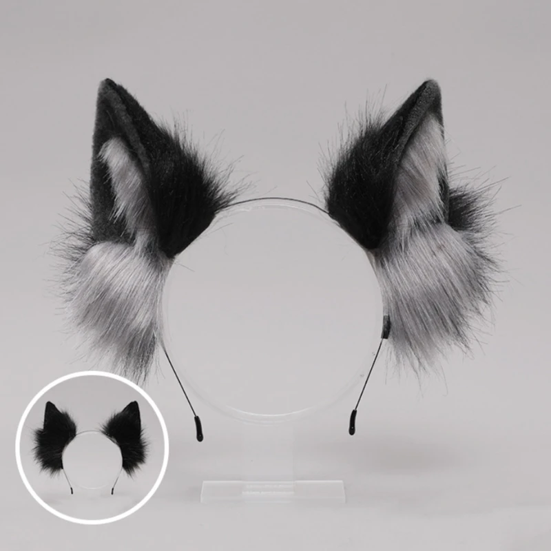 Girls Wolf Ears Headband Tail Set Plush Hair Hoop Lolita Lovely Party Headdress Anime Cosplay Party Kawaii Accessories