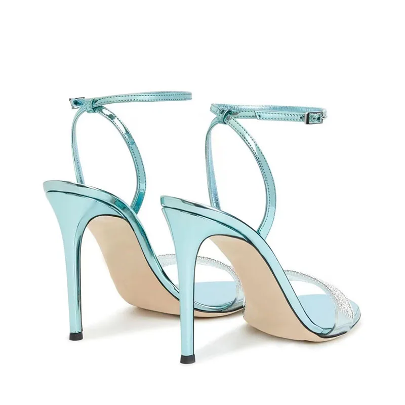 Arden Furtado Summer Bright leather Round toe Open toe Sexy Super high heel Buckle strap Party Crystal word-cingulate Sandals