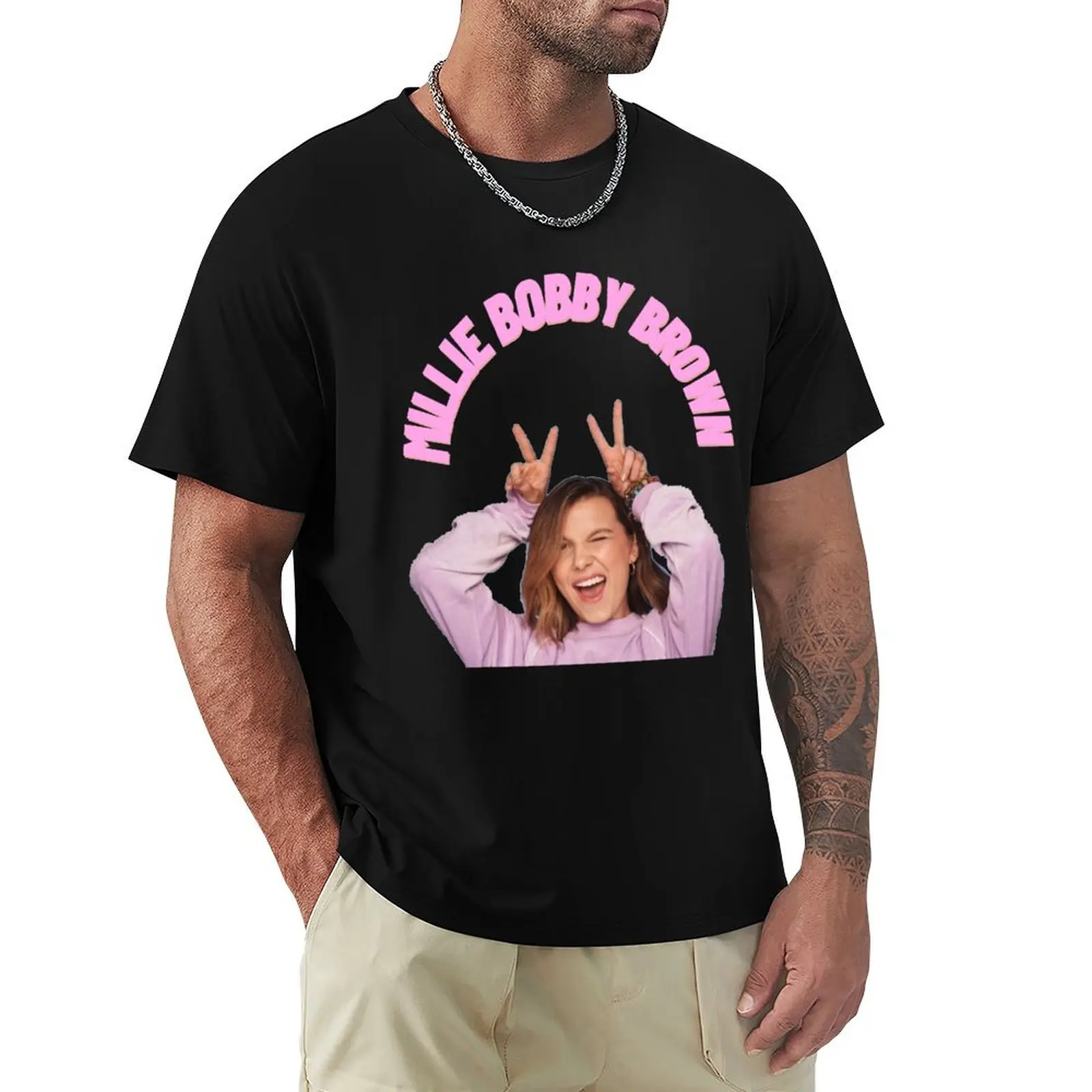 

Millie Bobby Brown Sticker T-Shirt man clothes kawaii clothes cute clothes mens t shirts casual stylish