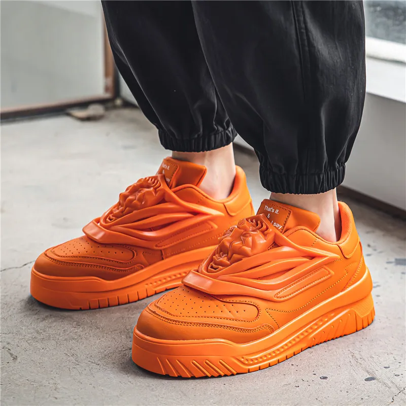 Zapatillas de deporte para hombre, zapatos de Skateboard originales de diseñador, ropa de calle de Hip Hop, cómodos, con plataforma, color naranja,
