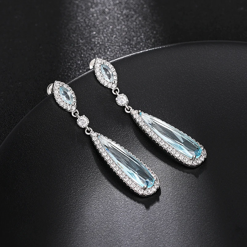 Huitan Aesthetic Light Blue Dangle Earrings for Women Fashion Contracted Design Temperament Lady Earrings Wedding Party Jewelry