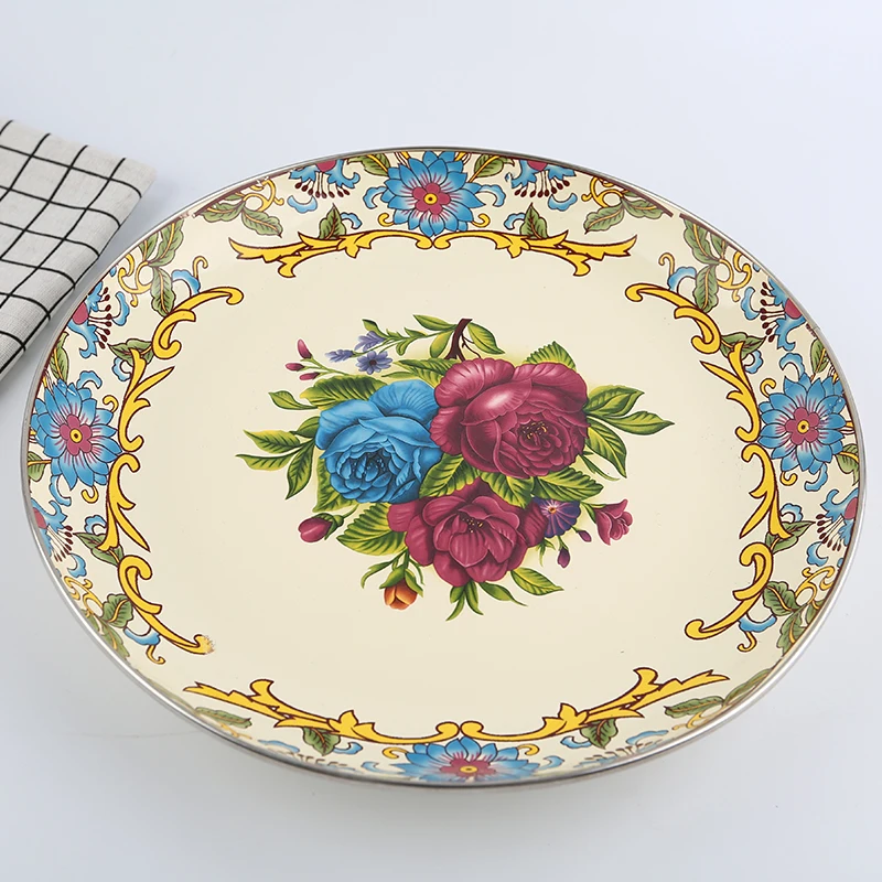 Plates Dinnerware Enamel Large Plate Chicken Plate Tea Plate Fruit  Household BBQ Grab Rice Enamel