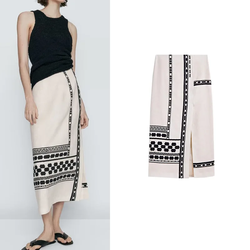 

N Длинная юбка с прямым дизайном и высокой талией, длинная юбка трапециевидной формы с боковым разрезом для женщин, летняя одежда для поездок на работу