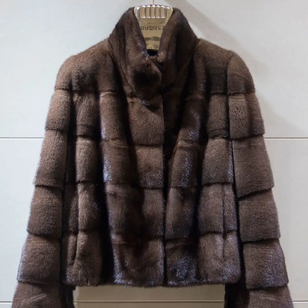2026 Winter New Mink Coat Women's Fashion Velvet Imitation Mink Horizontal Standing Collar Fur Coats Female Short Outwear Top