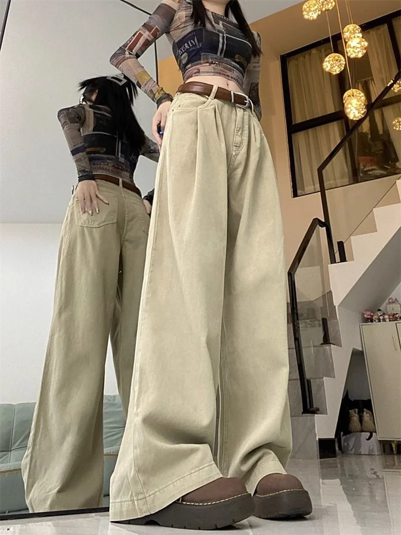 

plus Size Women's Vintage American Denim Pants High Waist Wide Leg Casual Spring Long Straight Cut Trousers for Full Figured ...