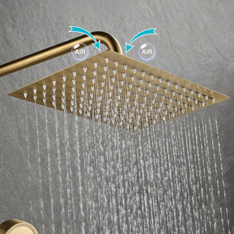 LED Digital Shower Faucet Bathroom Hot Cold Mixer Thermostatic Shower System Bathtub Wall Mount Brush Gold SPA Rainfall Bath Set
