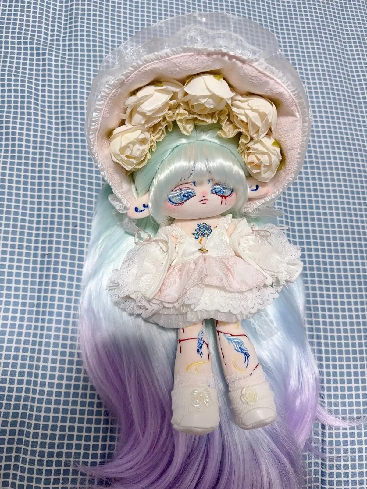 Boneca de algodão de pelúcia para crianças, Anime, Xue Qing, Angel Princess Monster, olhos azuis, peruca de cabelo, peluches de 30cm, presente