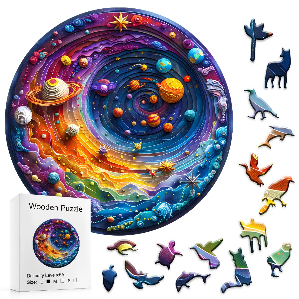 Wooden Jigsaw Puzzles for Adults - Space Planet Earth, Beautiful Gift Package, Unique Shape Best Gift for Adults and Kids