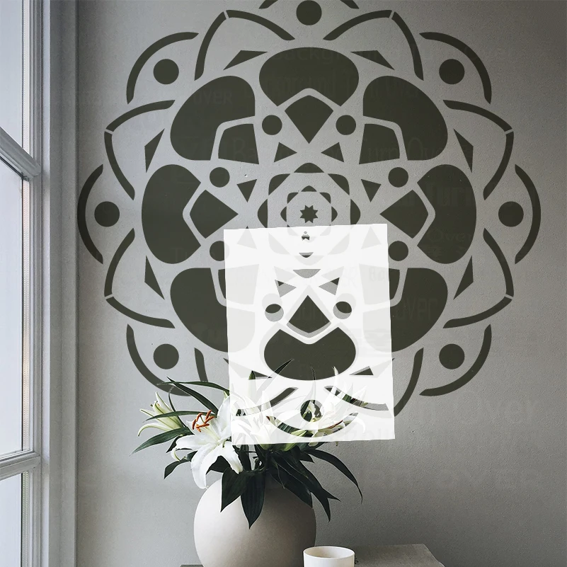 Plantilla para pintar decoración de pared, plantilla de masilla decorativa para pintar ladrillo, Mandala gigante enorme, flor redonda de loto S267, 80cm - 120cm