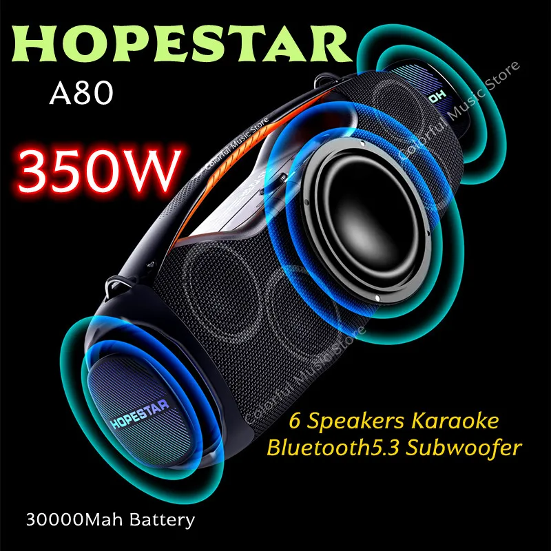 

Hopestar A80, 350 Вт, портативный сабвуфер, Bluetooth-динамик, высокое качество, модный дизайн, светодиодная TF-карта, AUX TWS, IPX6, водонепроницаемый